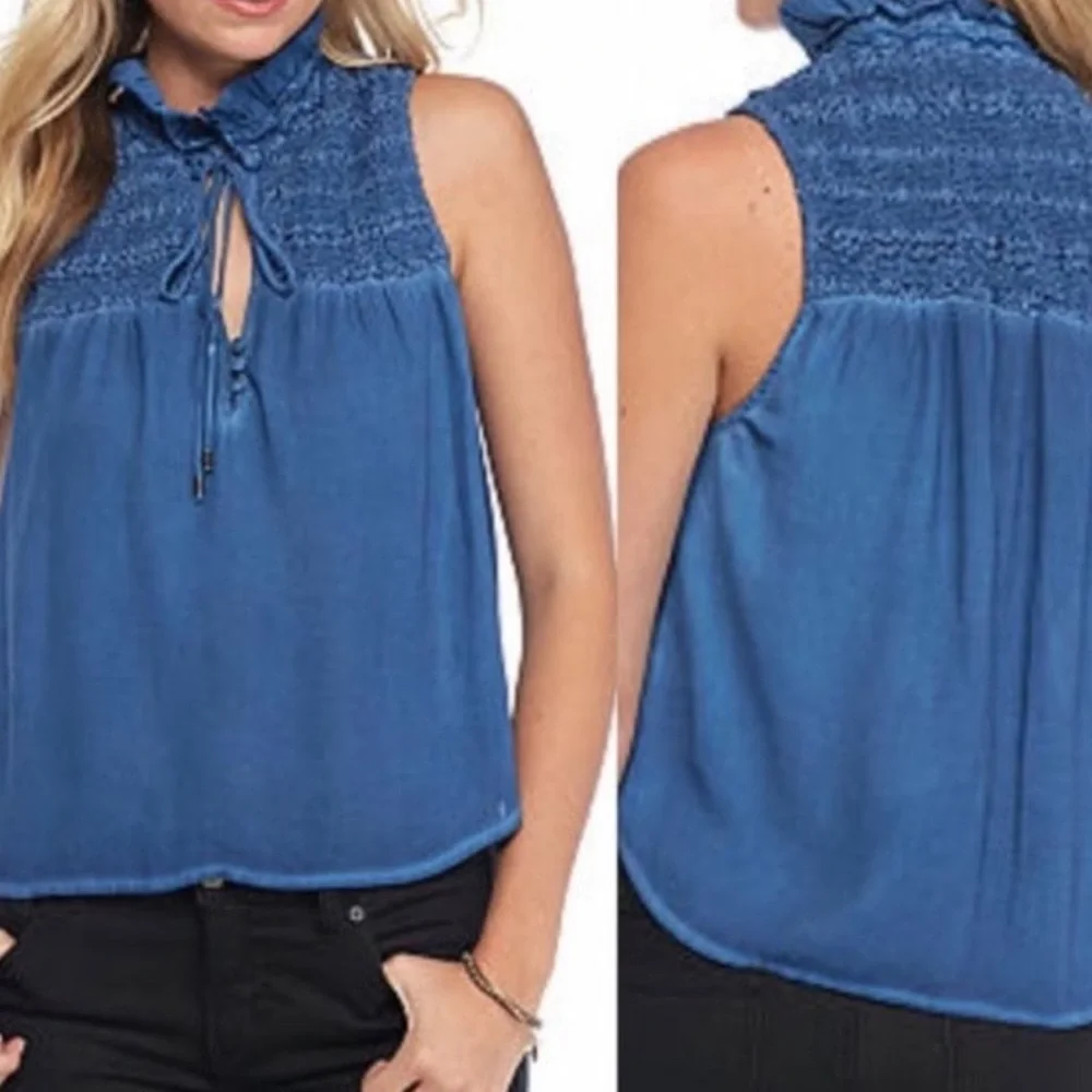 Free People Blue Ruffle Me Up Blouse Small